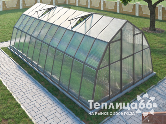 Теплица Рада Каспий из поликарбоната, 4х8 метров, графитовая